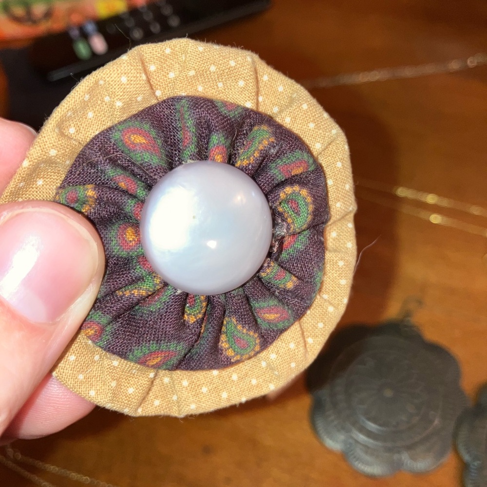 Handmade/vintage quilt rosette pin